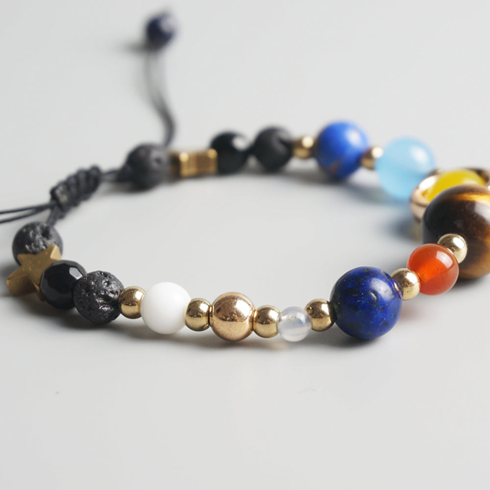 Buddhist Handcrafted Nature Sandalwood Bracelet for "Genuinity & Urgency" - 8 Planets Solar System (Made From Ocean Shell Beads