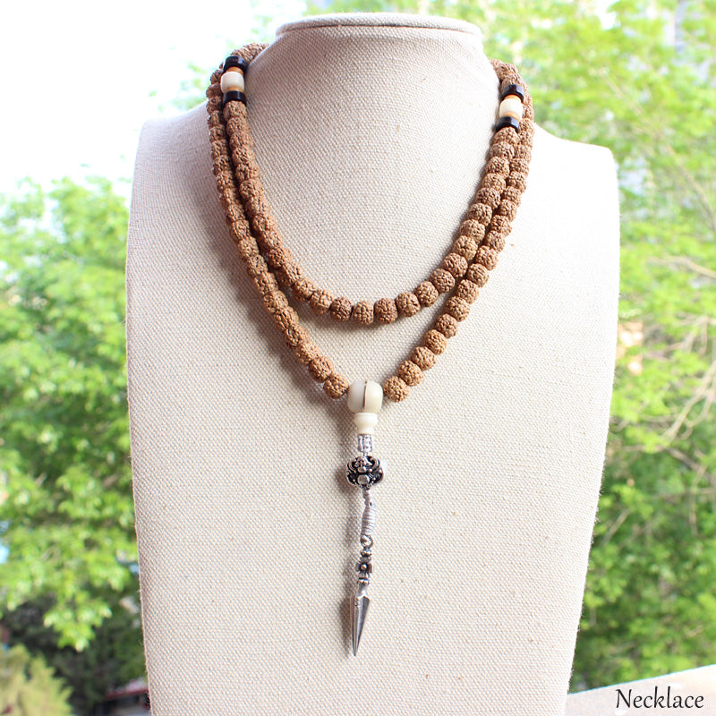 Buddhist Handcrafted Nature Sandalwood Empowerment Necklace (Ivory Rudraksha Beads)