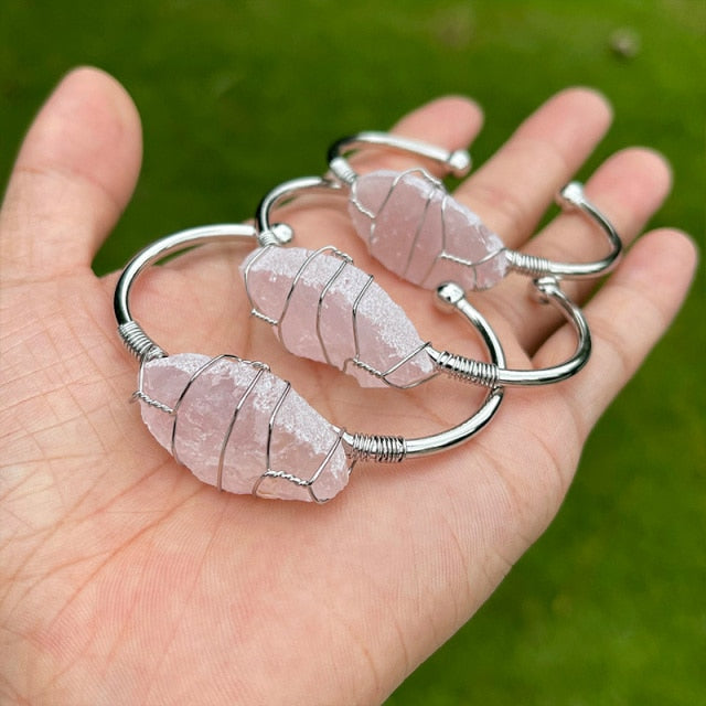 Natural Crystal Gemstone ~ Color Defined Clear Quartz Bracelet ~ for "Healing, Growth and Protection"