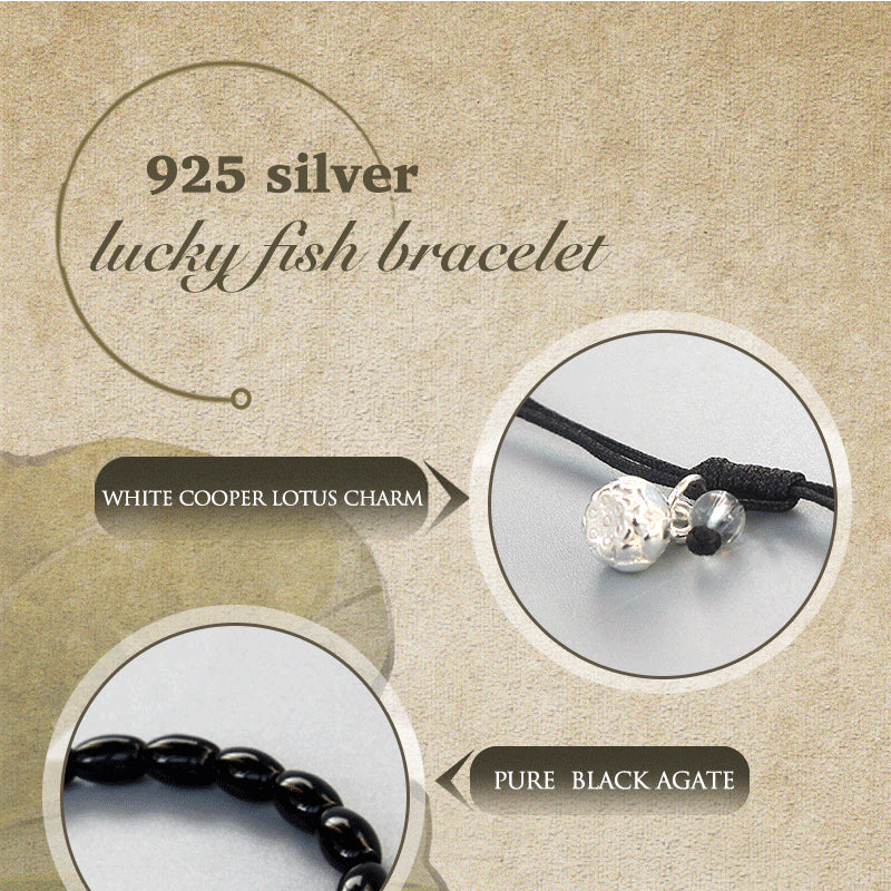 Buddhist Handcrafted Nature Sandalwood Emotion-soothing Bracelet with Fish Charm (Black Stone & Natural Pearl)