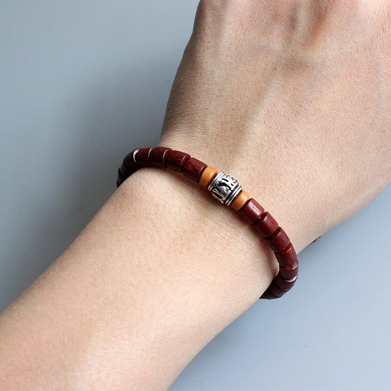 Buddhist Handcrafted Nature Sandalwood Bracelet for "Peace & Joy" with Blessed Mantra Charm