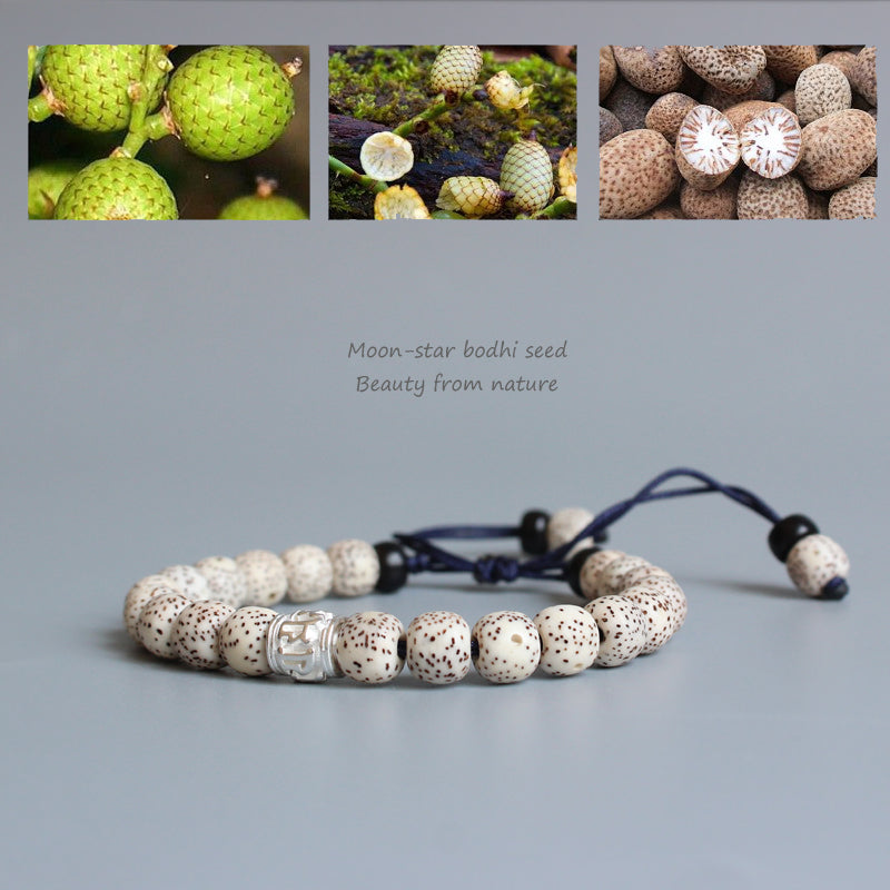 Buddhist Handcrafted Nature Sandalwood Bracelet for Fortune Charm (Moon-Star Beads & Bodhi Seeds)