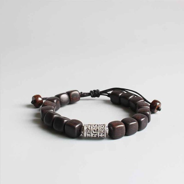 Buddhist Handcrafted Nature Sandalwood Bracelet for "Will Power & Confidence" with Om Mani Padme Hum Charm