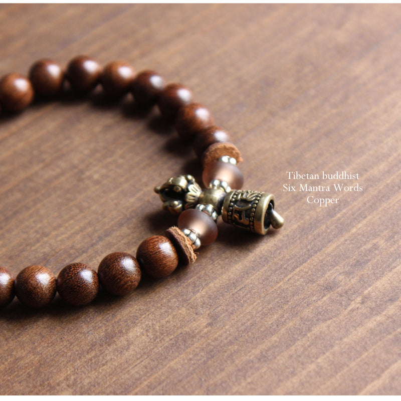 Buddhist Handcrafted Nature Sandalwood Bracelet for Optimism & Passion (Copper Vajra and Red Sandalwood)