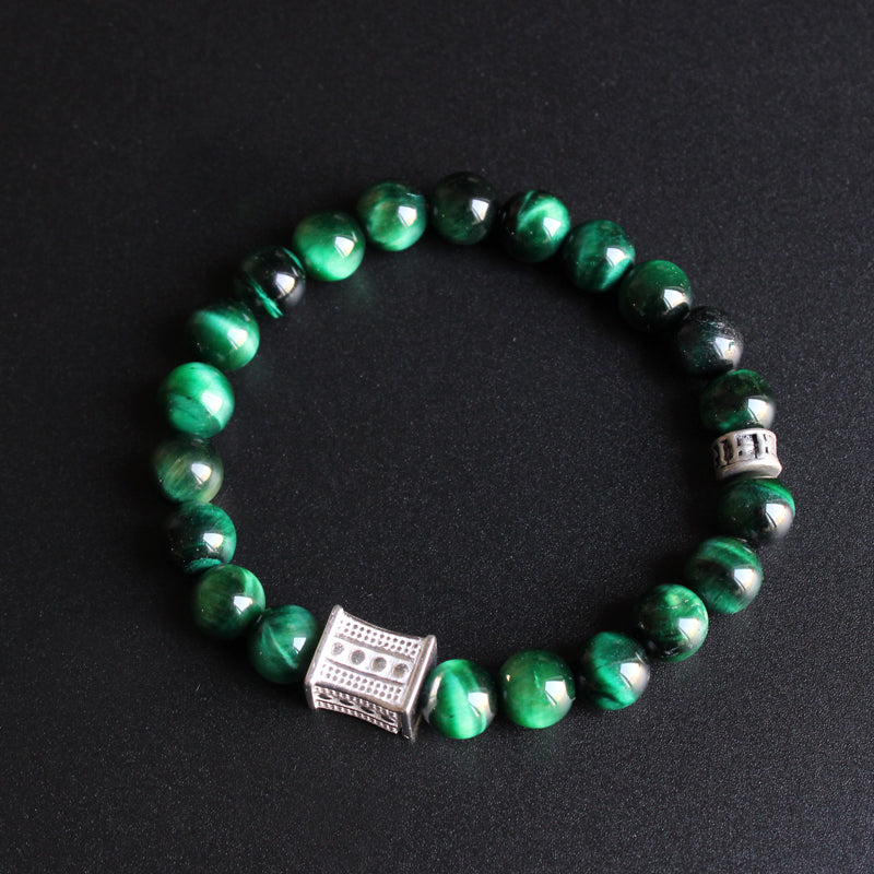 Protection Bracelet with Om Mani Padme Hum Charm (Green Cobra Eyestone)