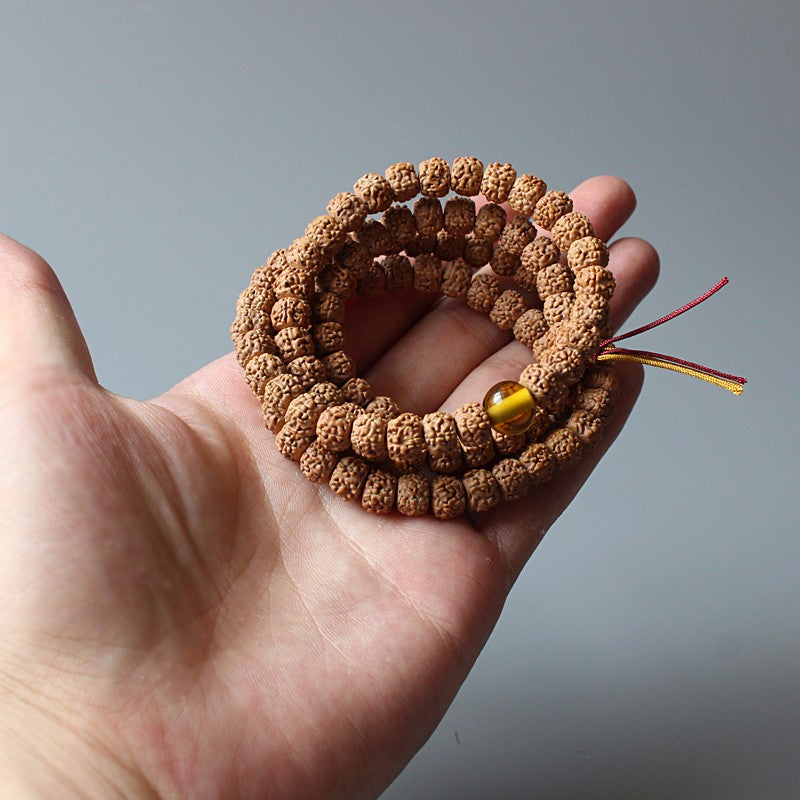 Buddhist Handcrafted Nature Sandalwood Cleansed Chakra Necklace (Ivory Rudraksha Beads)