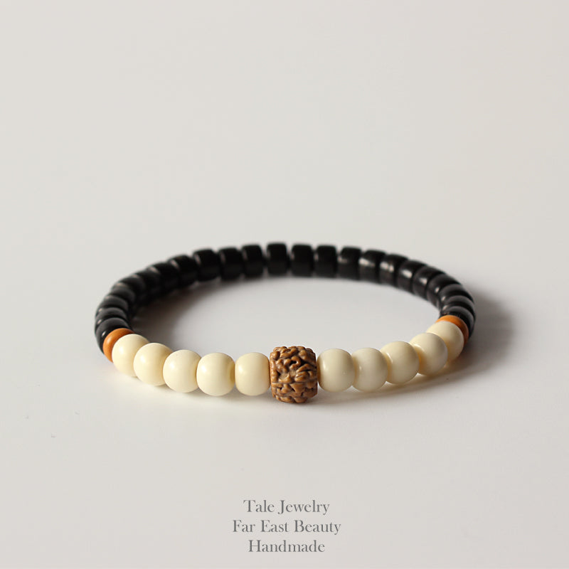 Buddhist Handcrafted Nature Sandalwood Bracelet for "Peace & Calmness" (made with Coco Nut Shell & Rudraksha Seeds)