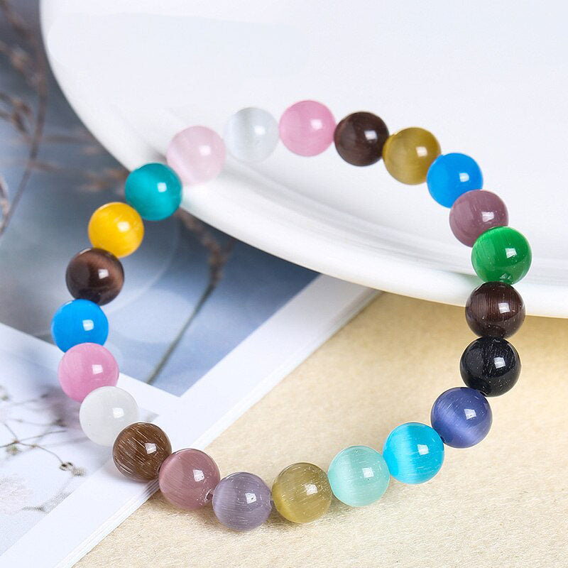 Natural Crystal Gemstone ~ Cat's Eye Stones & Pure Opal Moonstone Bracelet ~ for "Inner Strength and Stability"