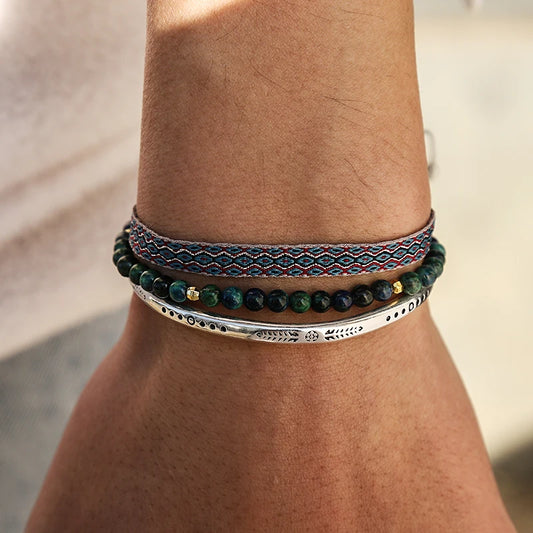 7Tibetan Steel & Handmade Spirit Bracelet for "Mental Resilience" (Beads made of Natural Lapis Lazuli)