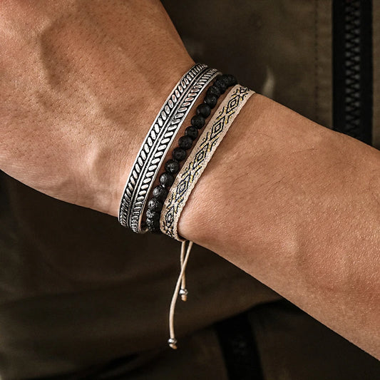 Tibetan Steel & Handmade Spirit Bracelet for "Embodying Grace" (Beads made with Lava Stone)