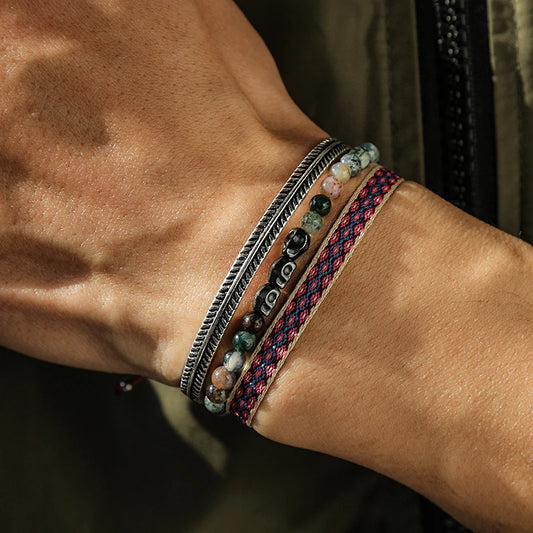 Tibetan Steel & Handmade Spirit Bracelet for "Radiant Vitality"