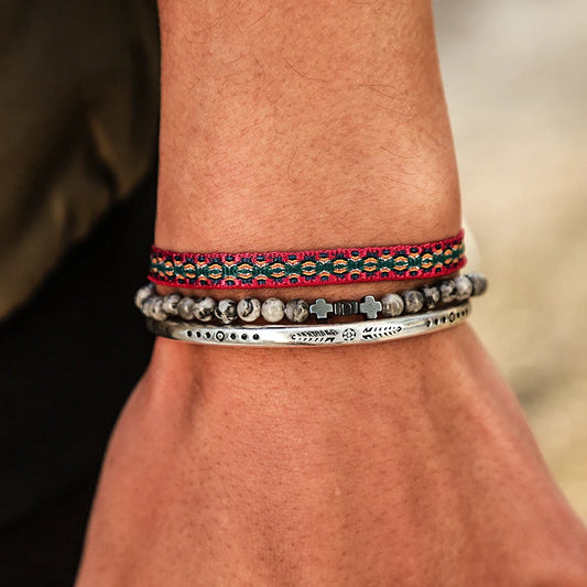 Tibetan Steel & Handmade Spirit Bracelet for "Clarity & Higher Awareness" (Stones Naturally Sourced)