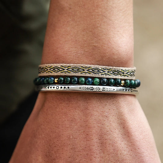Tibetan Steel & Handmade Spirit Bracelet for "Transformation & Growth" (Made with Bohemian Lapis Lazuli Beads)