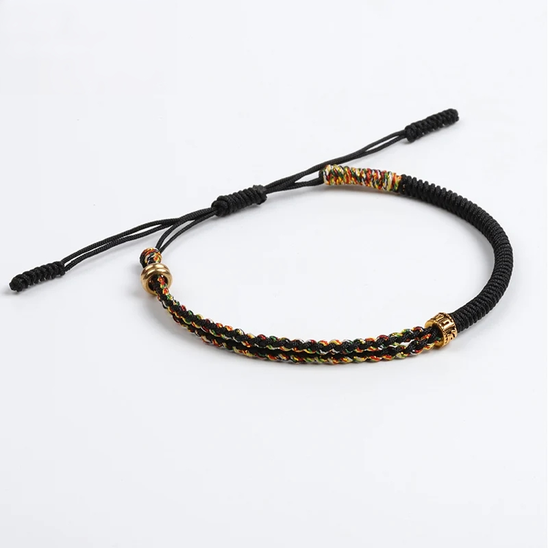Handmade Tibetan Blessed Gradient Braided Thread for "Divine Protection & Energy Flow" – Featuring Gold Tibetan Amulet Charm