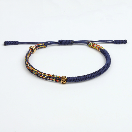 Handmade Tibetan Blessed Gradient Braided Thread for "Divine Protection & Energy Flow" – Featuring Gold Tibetan Amulet Charm