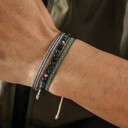 Tibetan Steel & Handmade Spirit Bracelet for "Sacred Service, Protection & Giving" (Beads made of Lapis Lazuli)