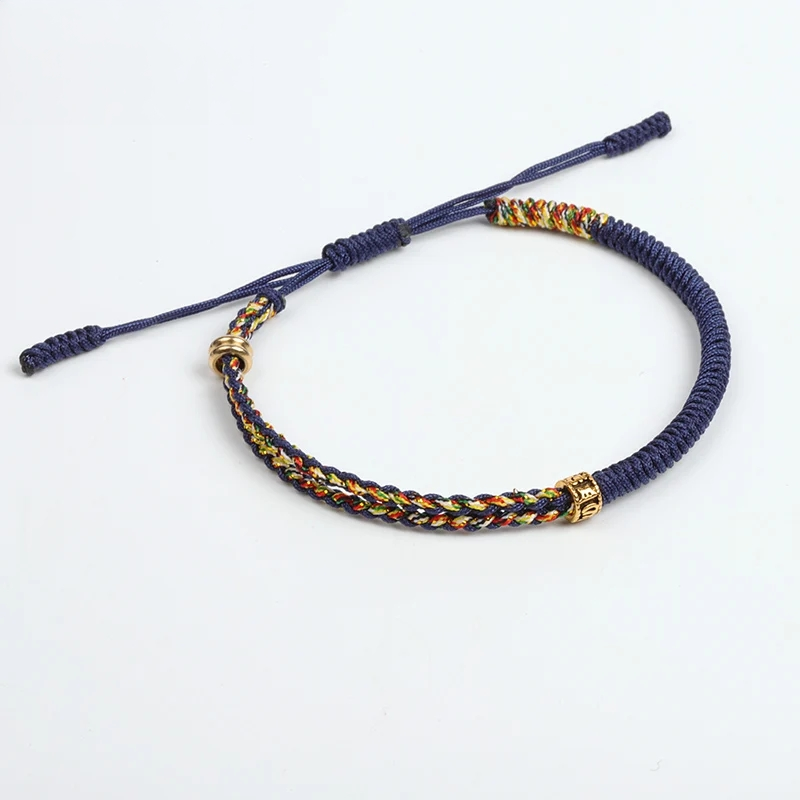 Handmade Tibetan Blessed Gradient Braided Thread for "Divine Protection & Energy Flow" – Featuring Gold Tibetan Amulet Charm