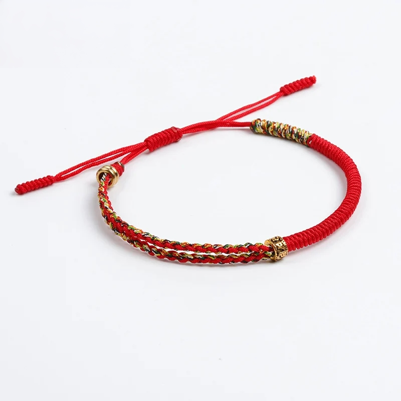 Handmade Tibetan Blessed Gradient Braided Thread for "Divine Protection & Energy Flow" – Featuring Gold Tibetan Amulet Charm