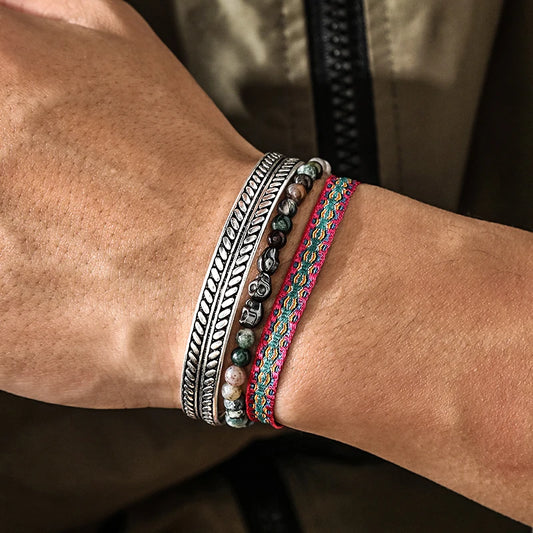 Tibetan Steel & Handmade Spirit Bracelet for "Mental Clarity & Peace" 