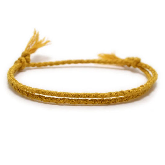 Handmade Braided Yellow Cotton Rope Simple Rope Knot Vintage Tibetan Silver C-Bangle Sets Sport Daily Bracelet For Men and Women
