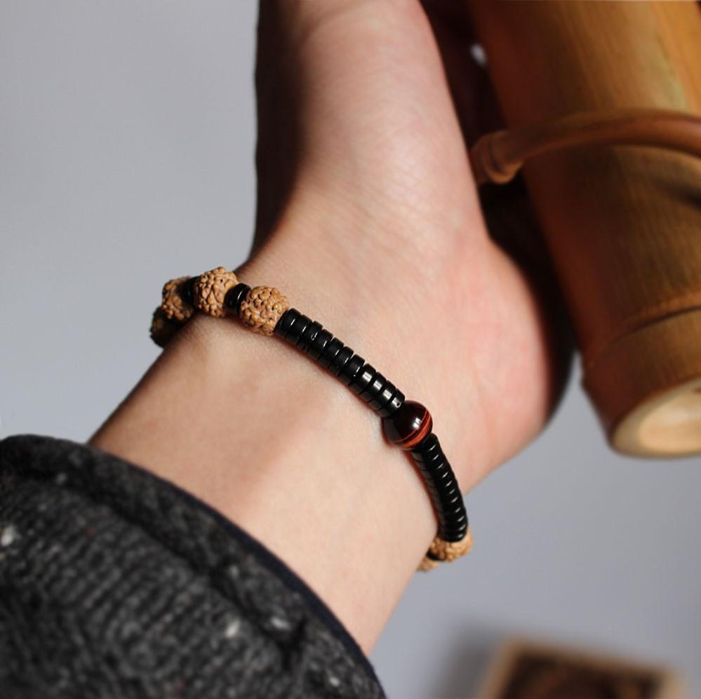 Buddhist Handcrafted Nature Sandalwood Bracelet for "Energy & Positivity" (Organic Coco Nut Shell & Rudraksha Seeds)