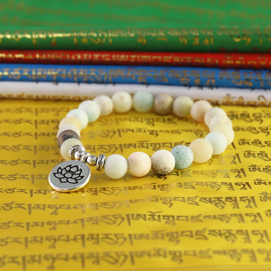 Buddhist Handcrafted Nature Sandalwood Bracelet for "Purity & stillness of the body, speech, & mind" - Made of Amazonite Blessed Beads