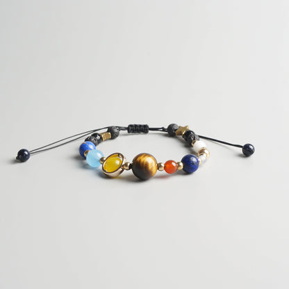 Buddhist Handcrafted Nature Sandalwood Bracelet for "Genuinity & Urgency" - 8 Planets Solar System (Made From Ocean Shell Beads