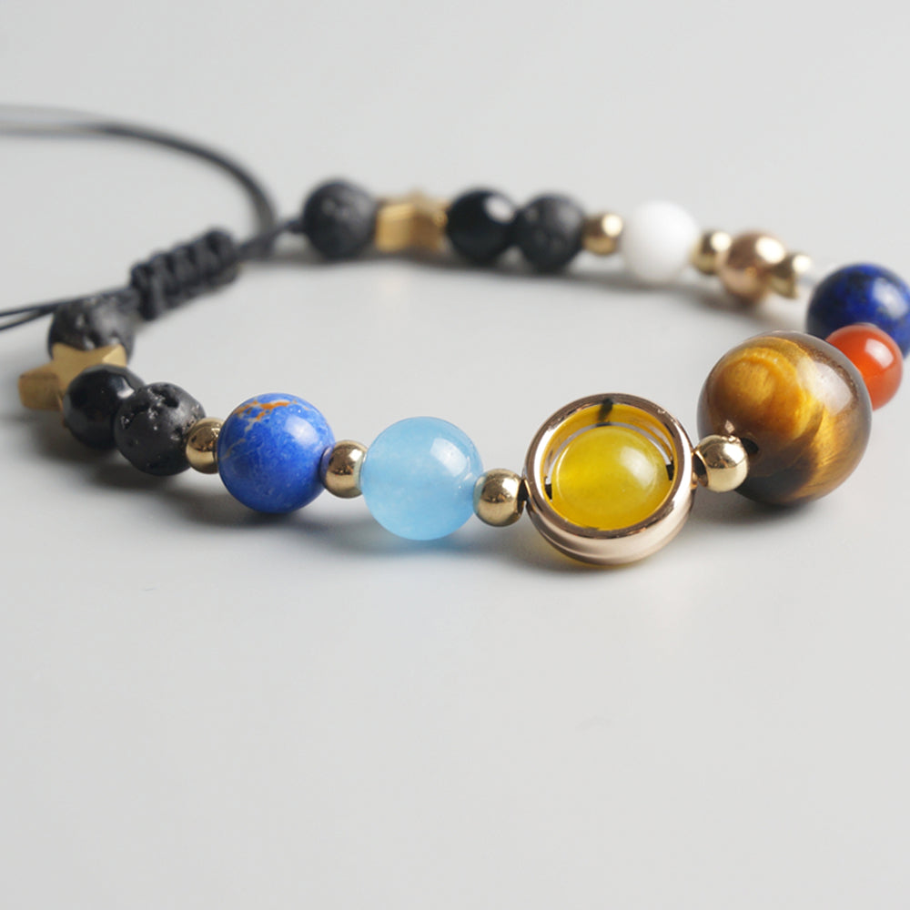 Buddhist Handcrafted Nature Sandalwood Bracelet for "Genuinity & Urgency" - 8 Planets Solar System (Made From Ocean Shell Beads