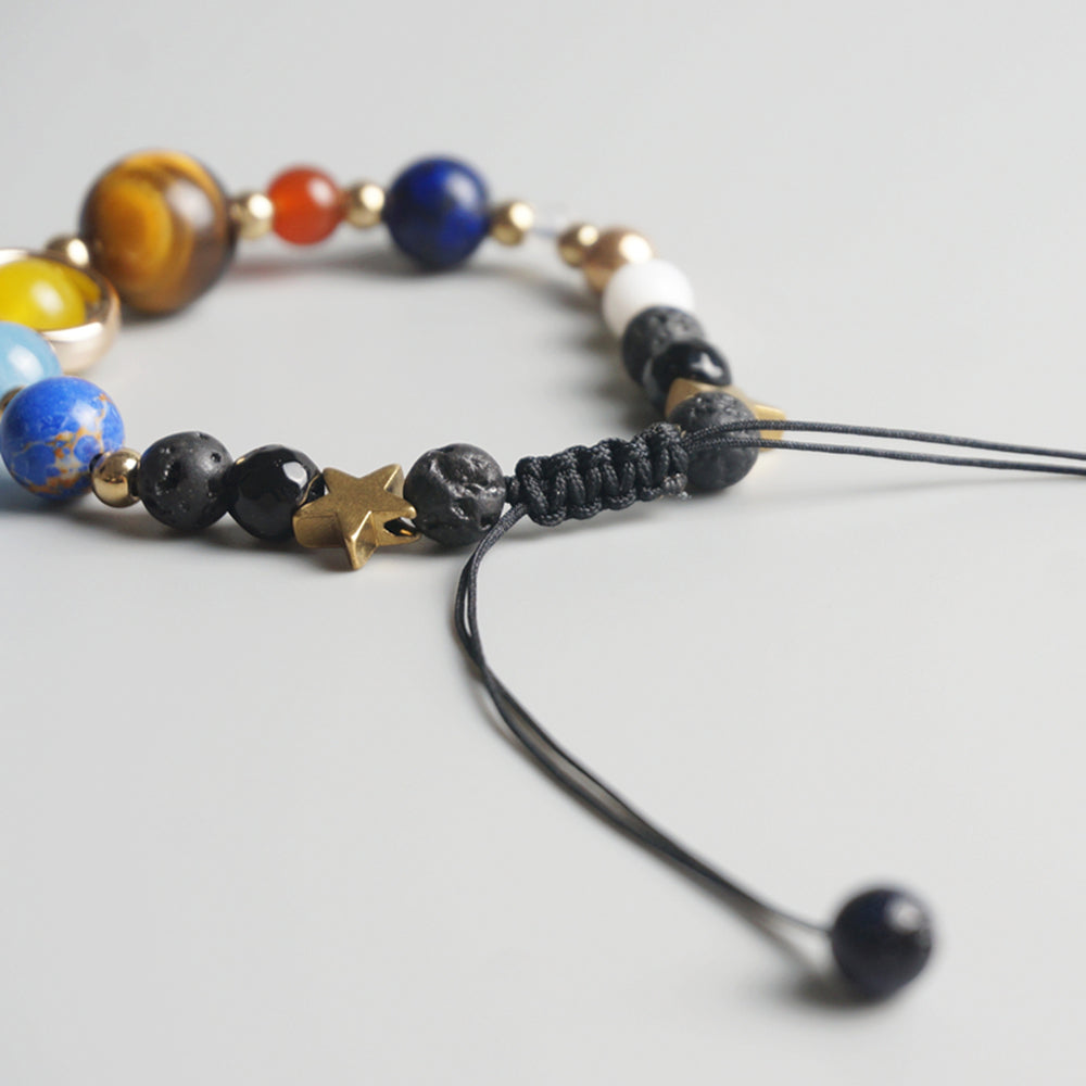 Buddhist Handcrafted Nature Sandalwood Bracelet for "Genuinity & Urgency" - 8 Planets Solar System (Made From Ocean Shell Beads