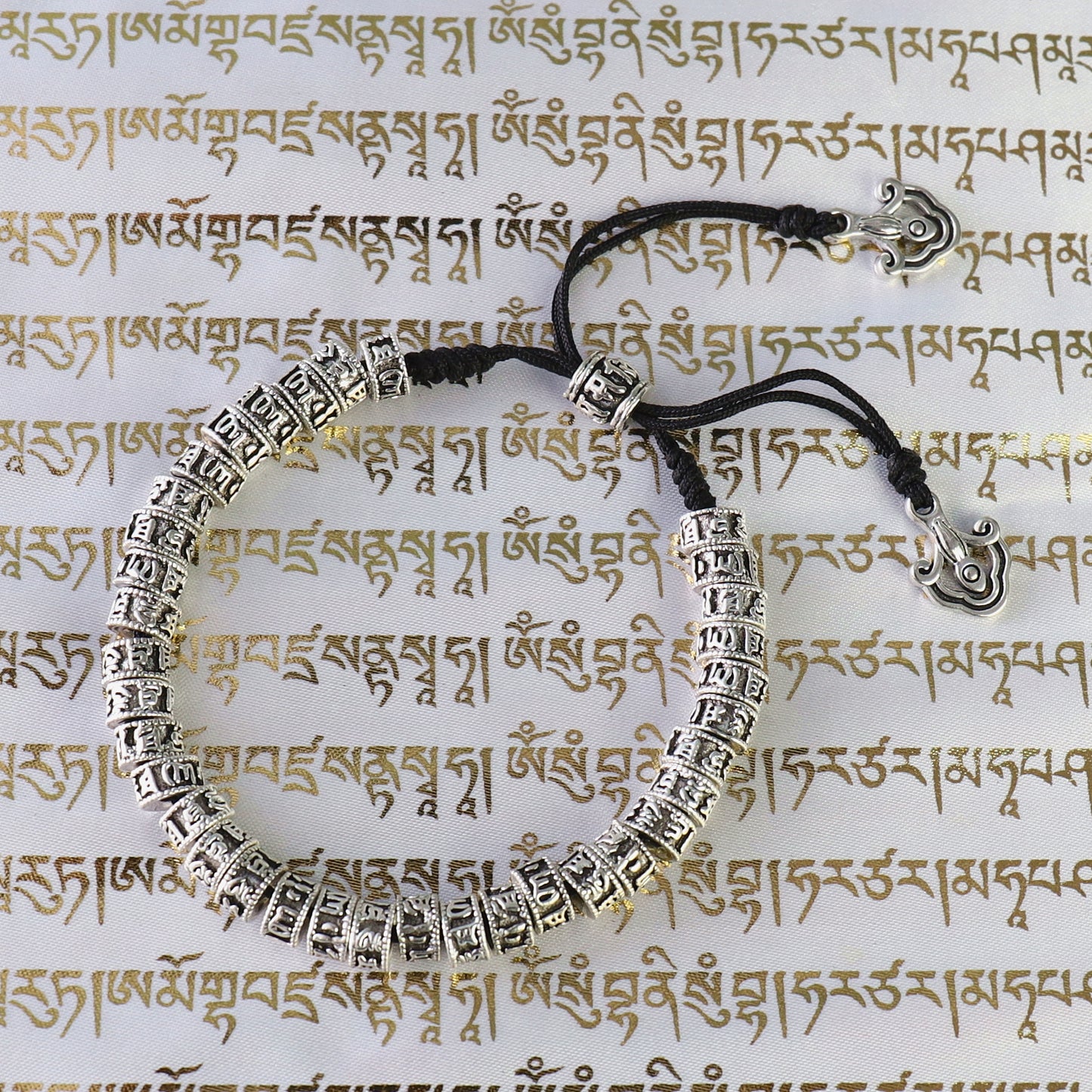 Buddhist Handcrafted Nature Sandalwood Amulet Bracelet for "Love & Authenticity" - 6 True Words Mantra made of Antiqued Natural Metal Alloy