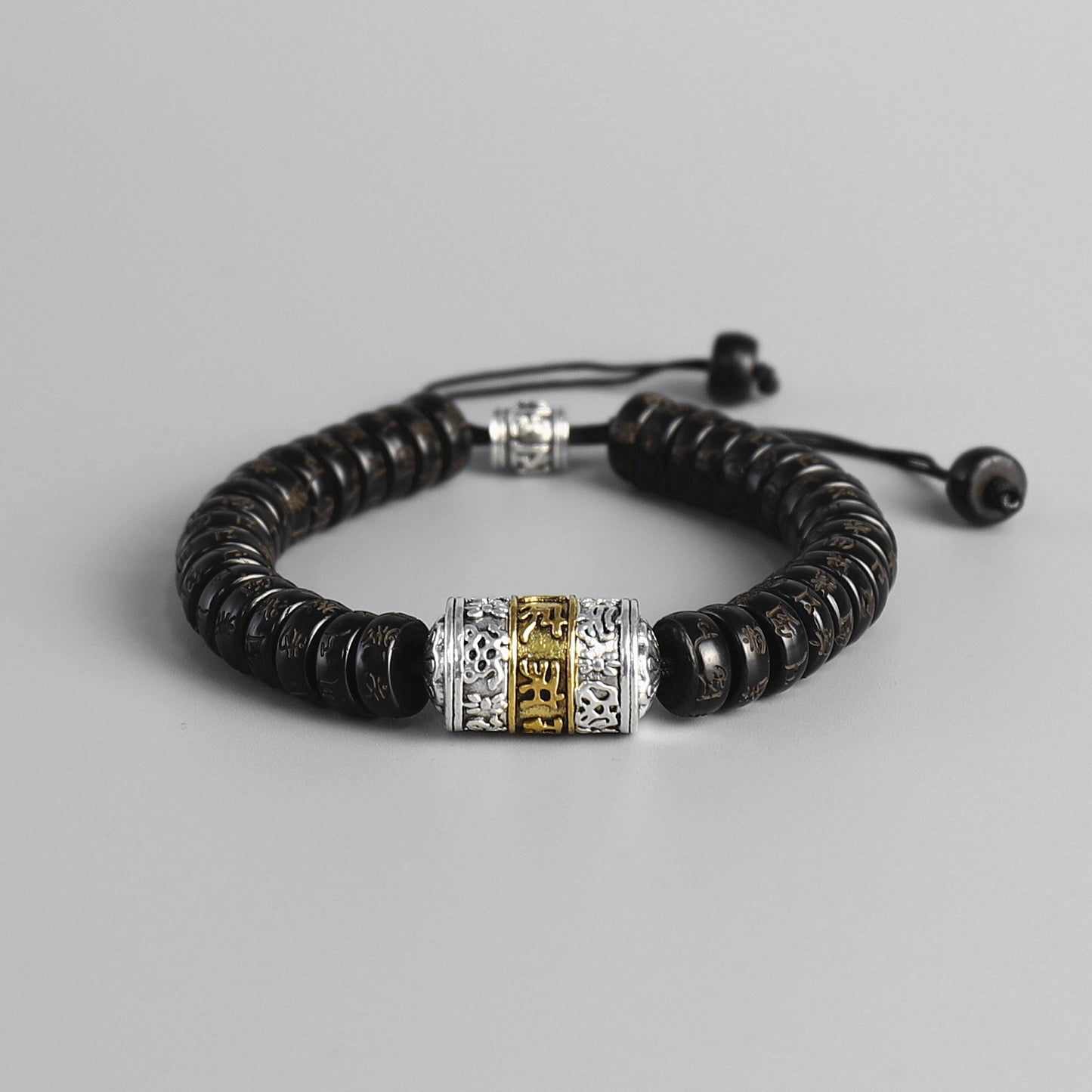 Buddhist Handcrafted Nature Sandalwood Bracelet for "Health & Prosperity" (made with Blessed Vajra Copper Bell & Natural Precious Granites)