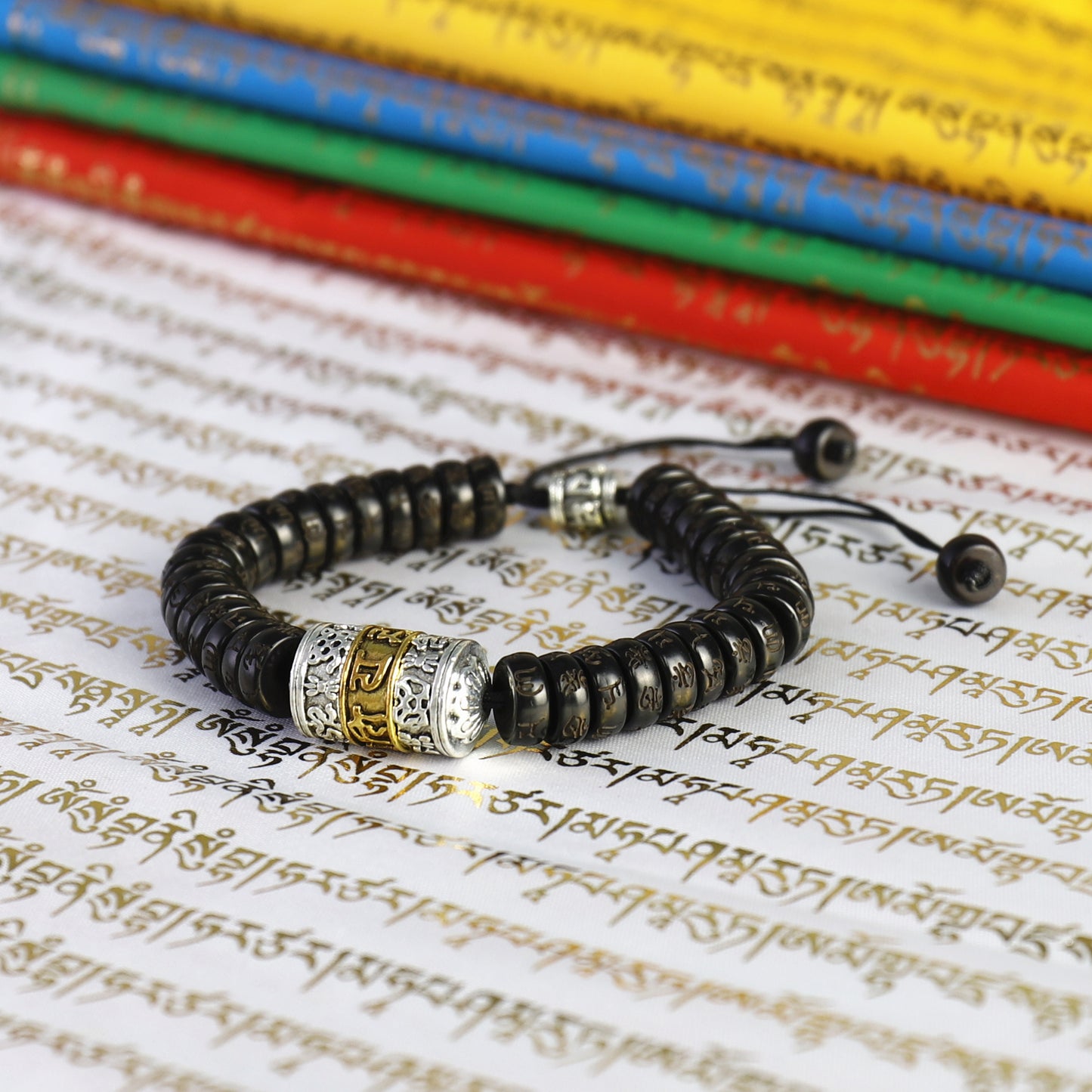 Buddhist Handcrafted Nature Sandalwood Bracelet for "Health & Prosperity" (made with Blessed Vajra Copper Bell & Natural Precious Granites)