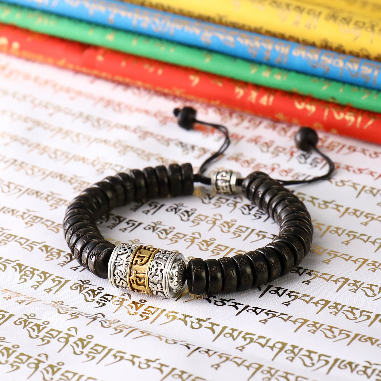 Buddhist Handcrafted Nature Sandalwood Bracelet for "Health & Prosperity" (made with Blessed Vajra Copper Bell & Natural Precious Granites)