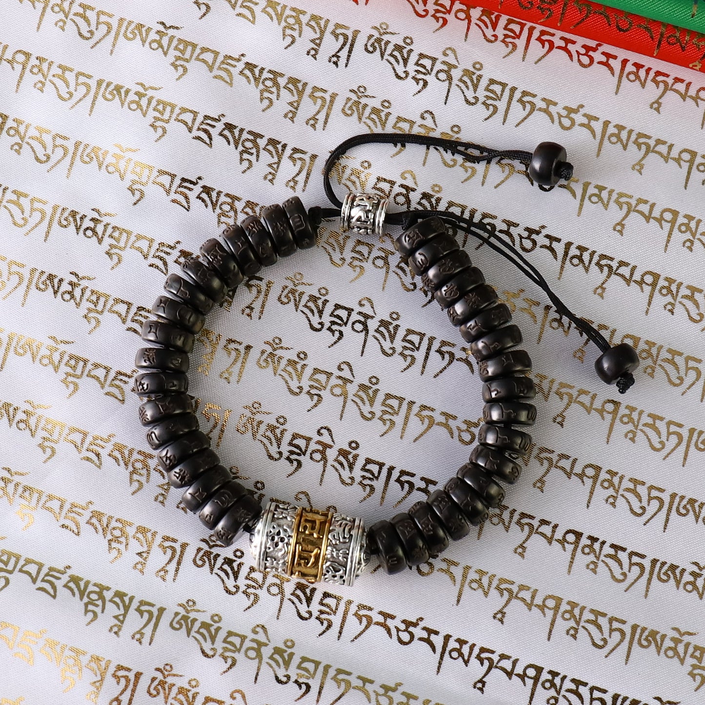 Buddhist Handcrafted Nature Sandalwood Bracelet for "Health & Prosperity" (made with Blessed Vajra Copper Bell & Natural Precious Granites)
