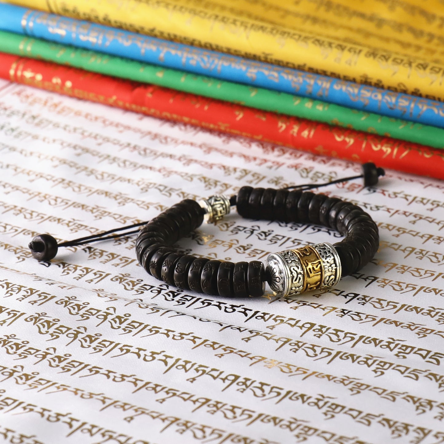 Buddhist Handcrafted Nature Sandalwood Bracelet for "Health & Prosperity" (made with Blessed Vajra Copper Bell & Natural Precious Granites)