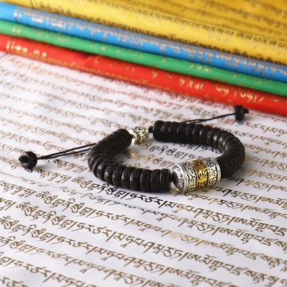 Buddhist Handcrafted Nature Sandalwood Bracelet for "Health & Prosperity" (made with Blessed Vajra Copper Bell & Natural Precious Granites)