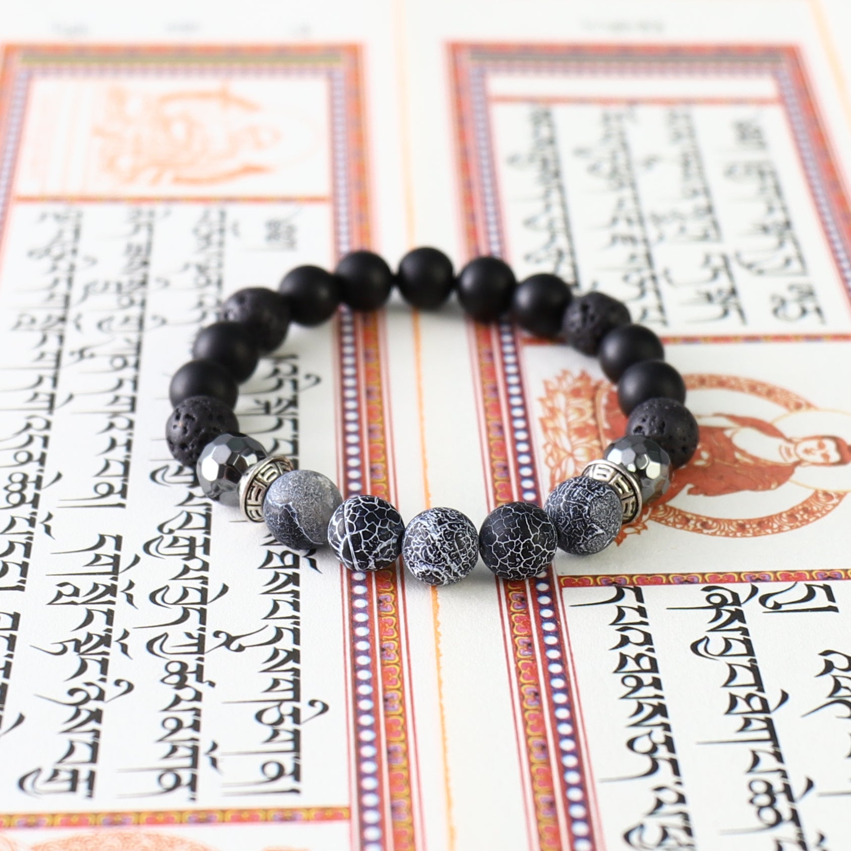 Buddhist Handcrafted Nature Sandalwood Bracelet for "Dependability & Reliability" -  Tibetan Vintage Obsidian Beads