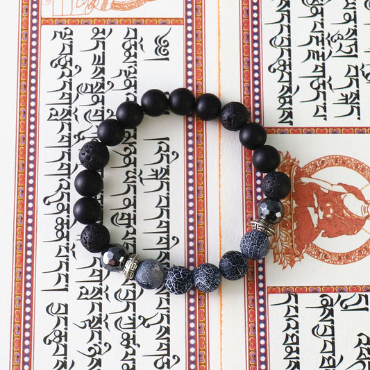 Buddhist Handcrafted Nature Sandalwood Bracelet for "Dependability & Reliability" -  Tibetan Vintage Obsidian Beads