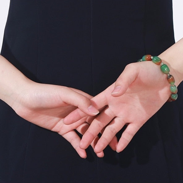 Natural Crystal Gemstone ~ Green Peacock Ore & Agates Bracelet ~ for "Happiness and Acceptance"