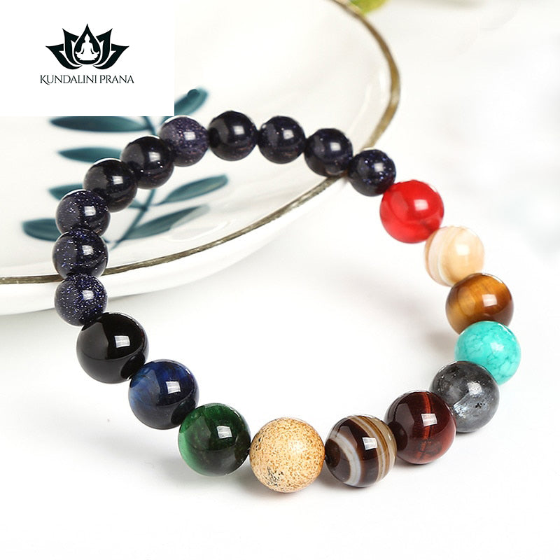 Natural Crystal Gemstone ~ Eight Planetary Solar System Bracelet ~ for "Chakra and You are your own Star & Universe"