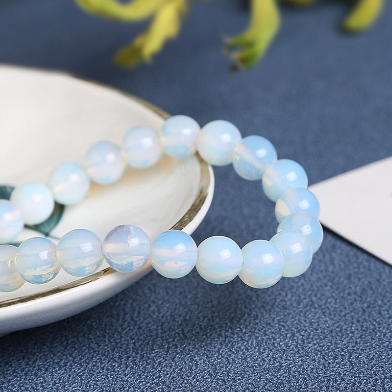 Natural Blue Light Moonstone Carved Clear Barrel Beads Bracelet