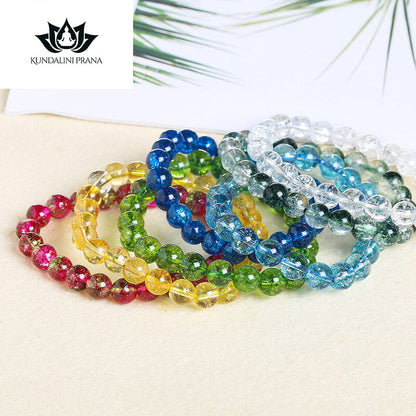 Natural Crystal Gemstone ~ Rainbow Popcorn Stones w/ Crackle Quartz Bracelet ~ for "Healing, Alignment and Balance"