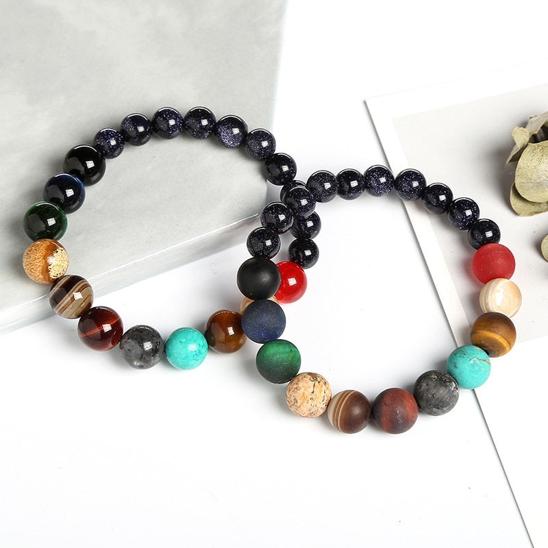 Natural Crystal Gemstone ~ Eight Planetary Solar System Bracelet ~ for "Chakra and You are your own Star & Universe"