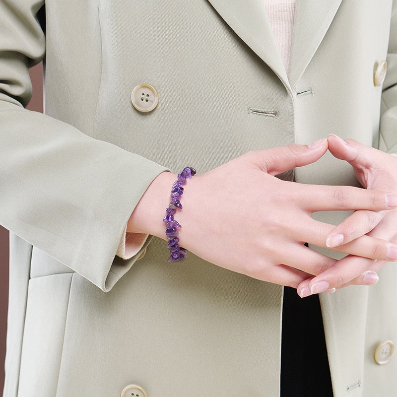 Natural Crystal Gemstone ~ Nature Amethyst & Pure Quartz Bracelet ~ for "All Healing and Protection"