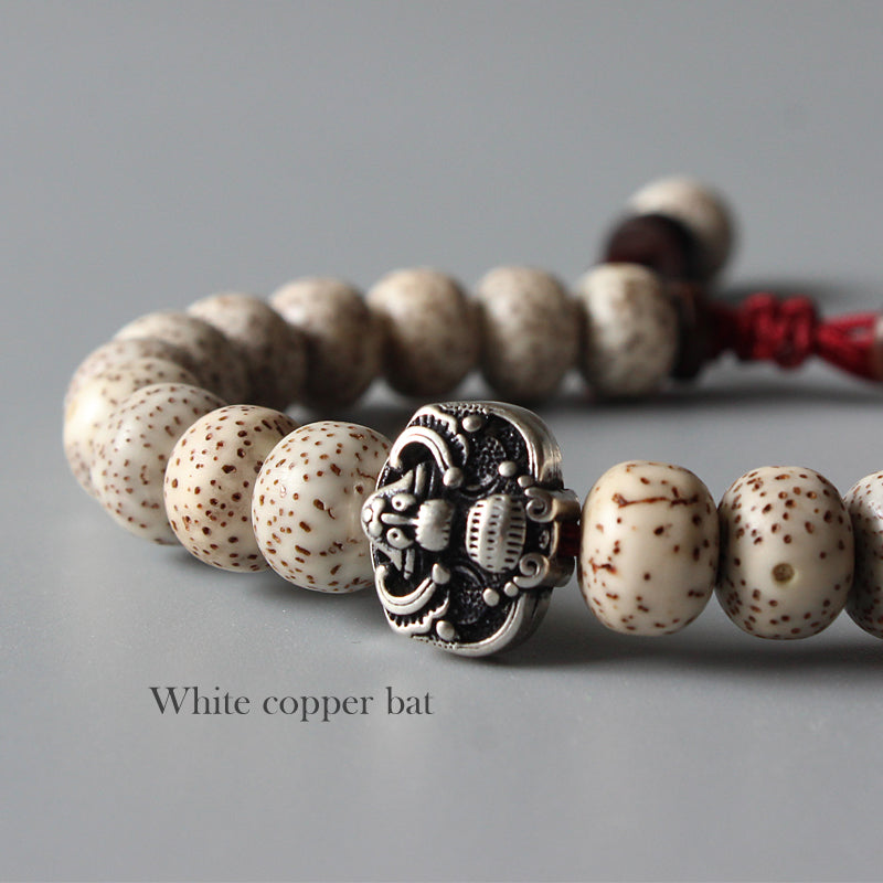 Buddhist Handcrafted Nature Sandalwood Enlightenment Bracelet with Bat Charm (Xingyue Bodhi Seeds)