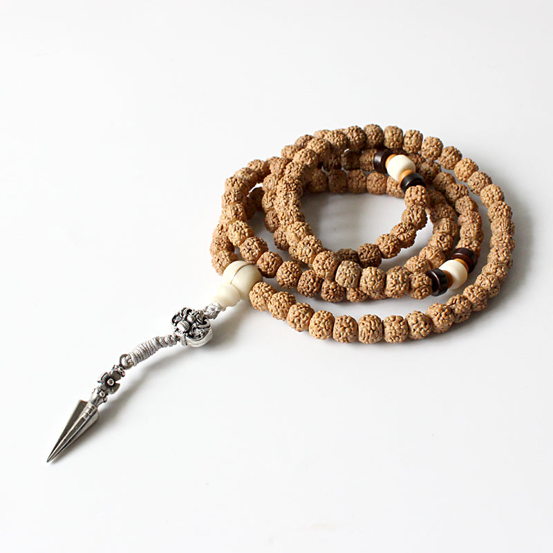 Buddhist Handcrafted Nature Sandalwood Empowerment Necklace (Ivory Rudraksha Beads)