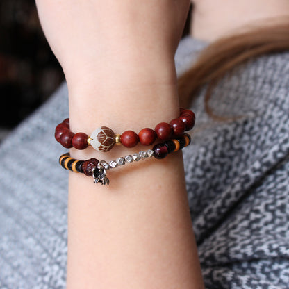 Buddhist Handcrafted Nature Sandalwood Bracelet for "Patience & Health"  with Hand-carved Lotus Flower Charm