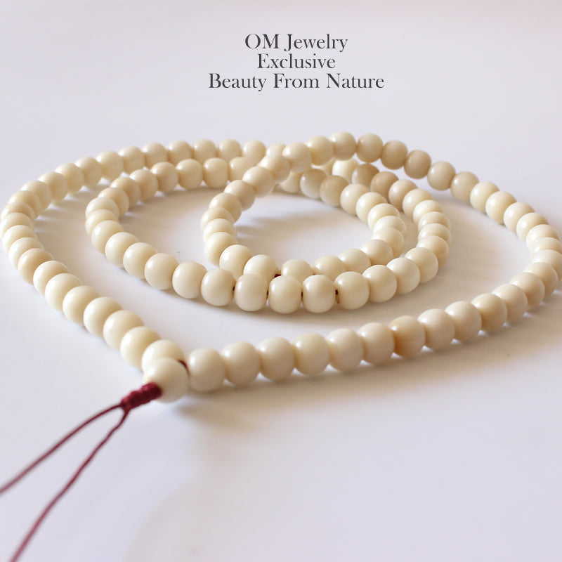Buddhist Handcrafted Nature Sandalwood for "Preservation & Perseverance" Ivory Beads (made with Bodhi Seed and Tagua Nut)