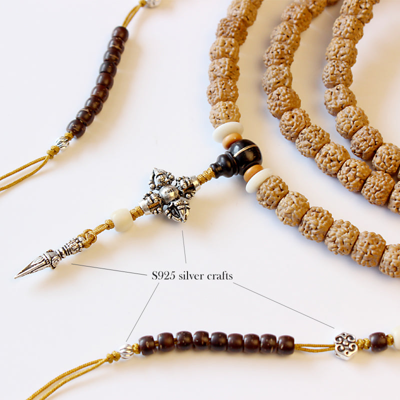 Buddhist Handcrafted Nature Sandalwood Salubrious Tribal Necklace for "Intuition & Character" (Handcarved Organic Rudraksha Beads)