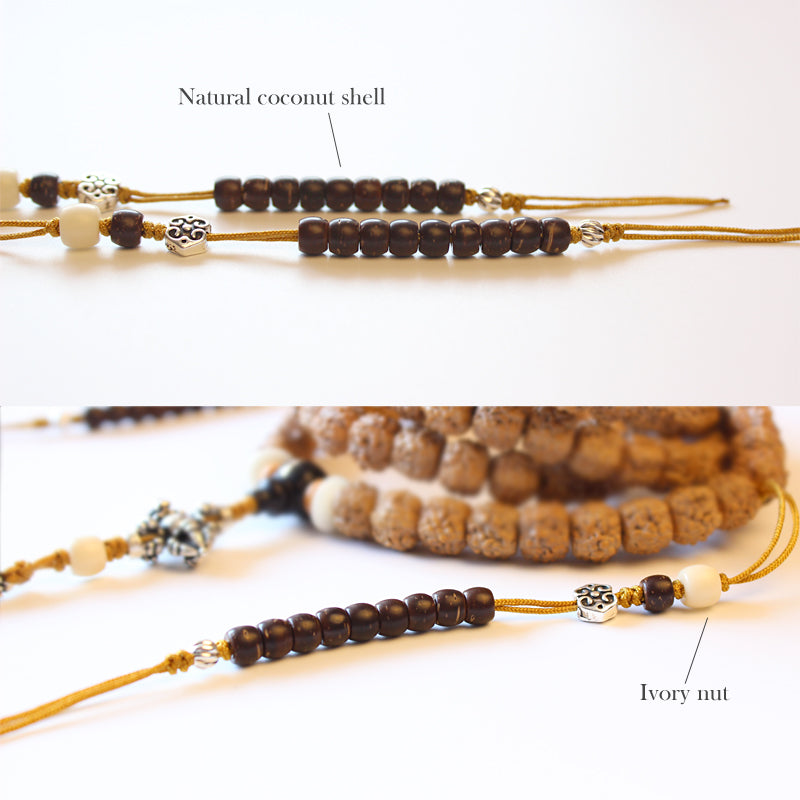 Buddhist Handcrafted Nature Sandalwood Salubrious Tribal Necklace for "Intuition & Character" (Handcarved Organic Rudraksha Beads)